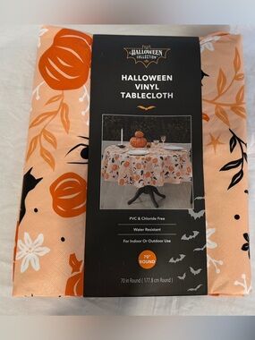 Halloween Vinyl Tablecloth in Orange Pumpkin Print -